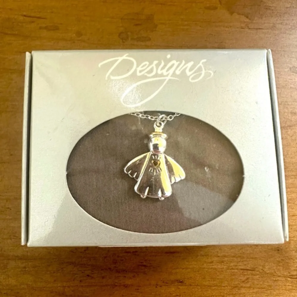Designs Two Tone Silver Angel with Gold Heart Pendant Necklace